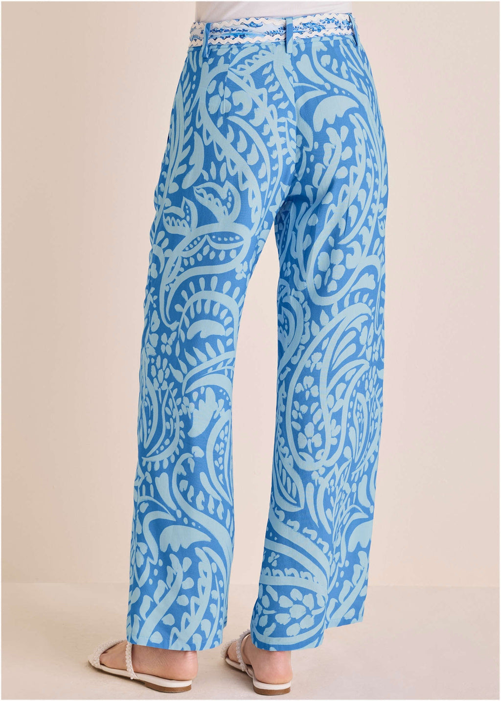 Front Slit Printed Pant - Blue Allover Spring Paisley
