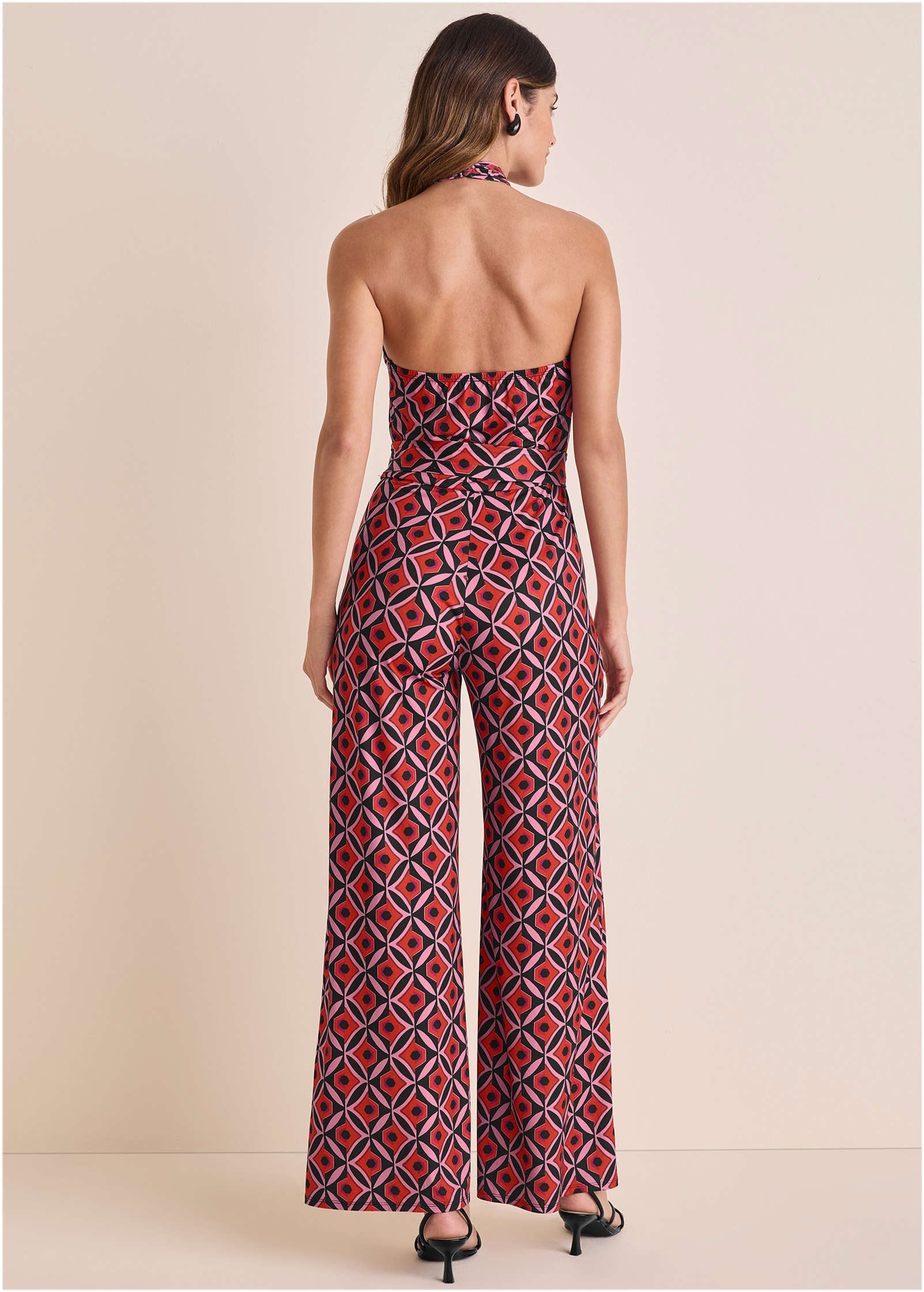 Cross Halter Jumpsuit - Red Lagoon Geo
