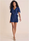 Dotted Wrap Romper - Dark Blue
