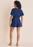 Dotted Wrap Romper - Dark Blue