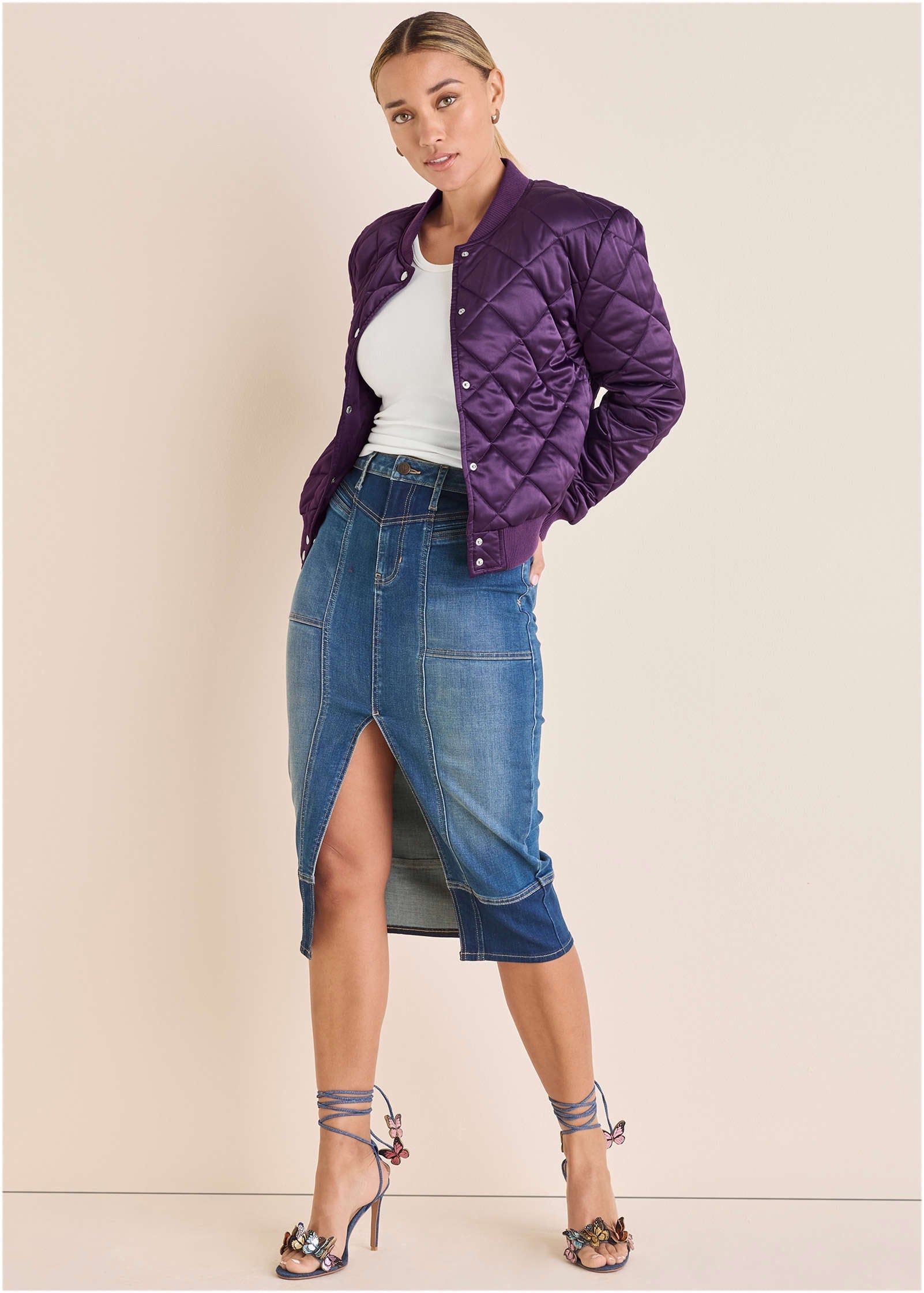 Denim Midi Skirt - Medium & Dark Wash