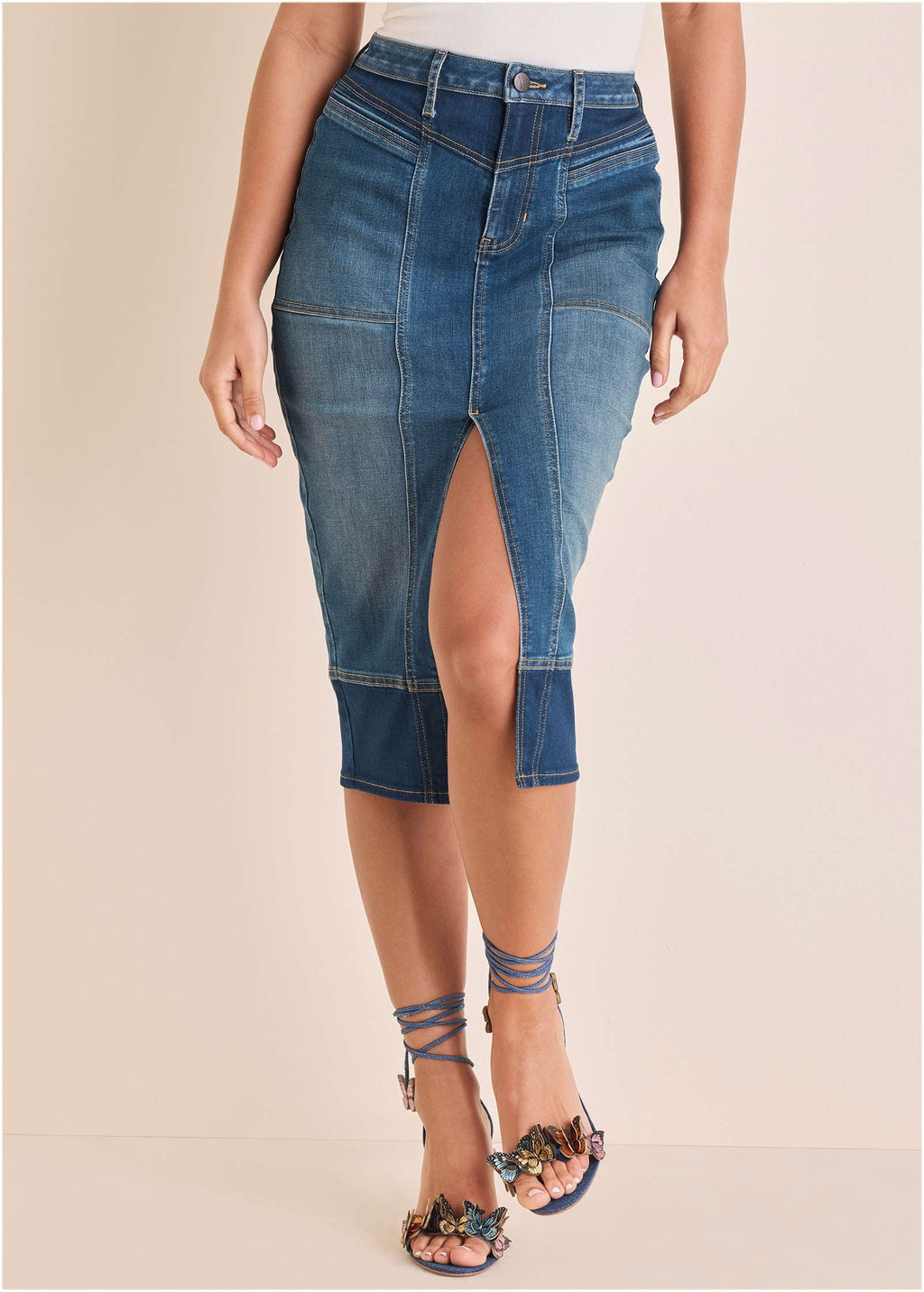 Denim Midi Skirt - Medium & Dark Wash