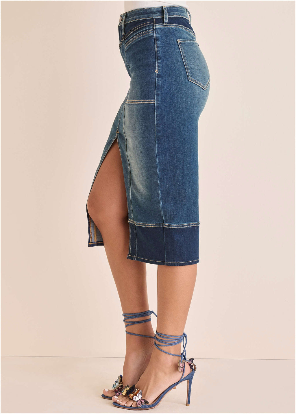 Denim Midi Skirt - Medium & Dark Wash