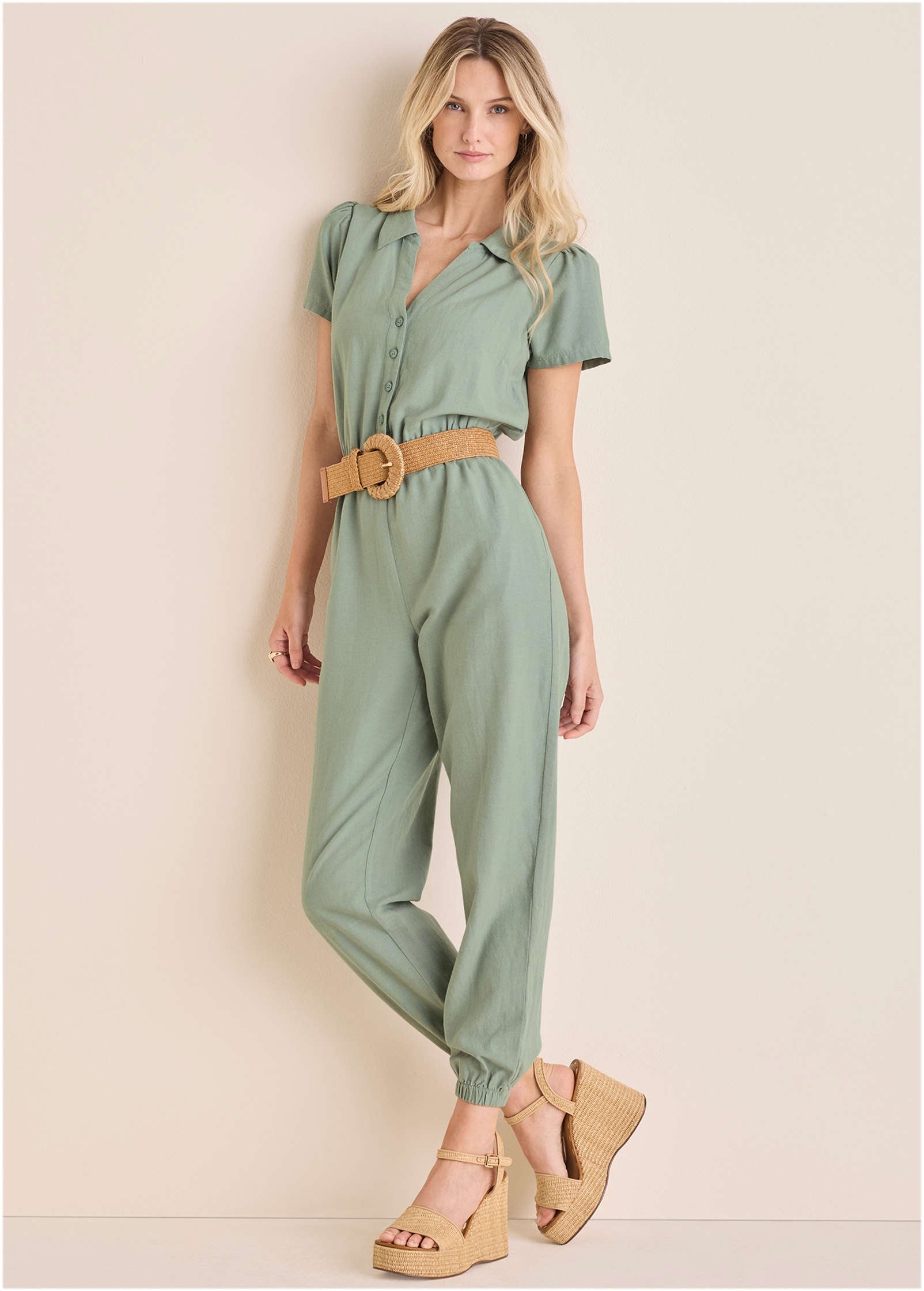 Linen Jogger Jumpsuit - Iceberg Green