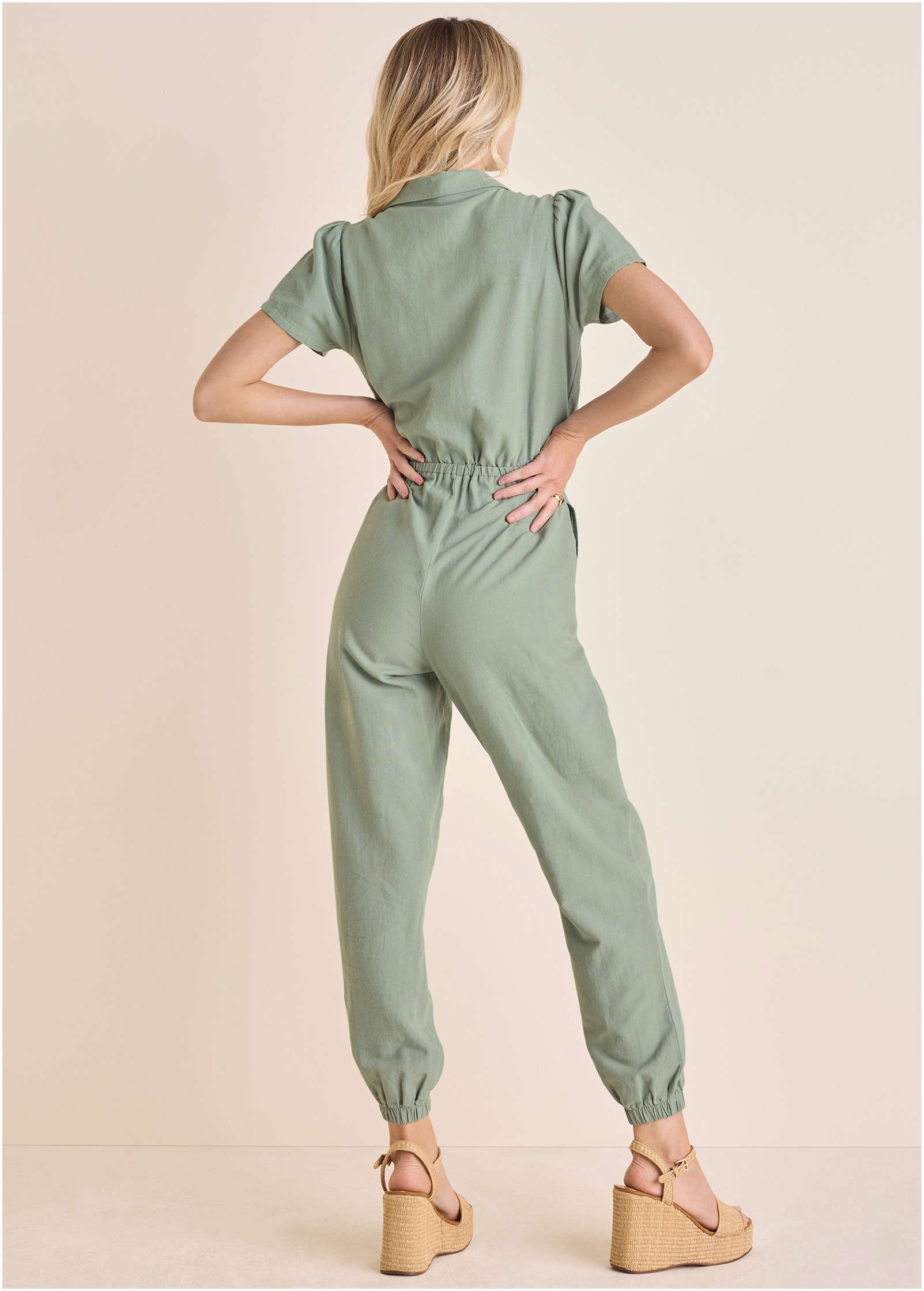Linen Jogger Jumpsuit - Iceberg Green