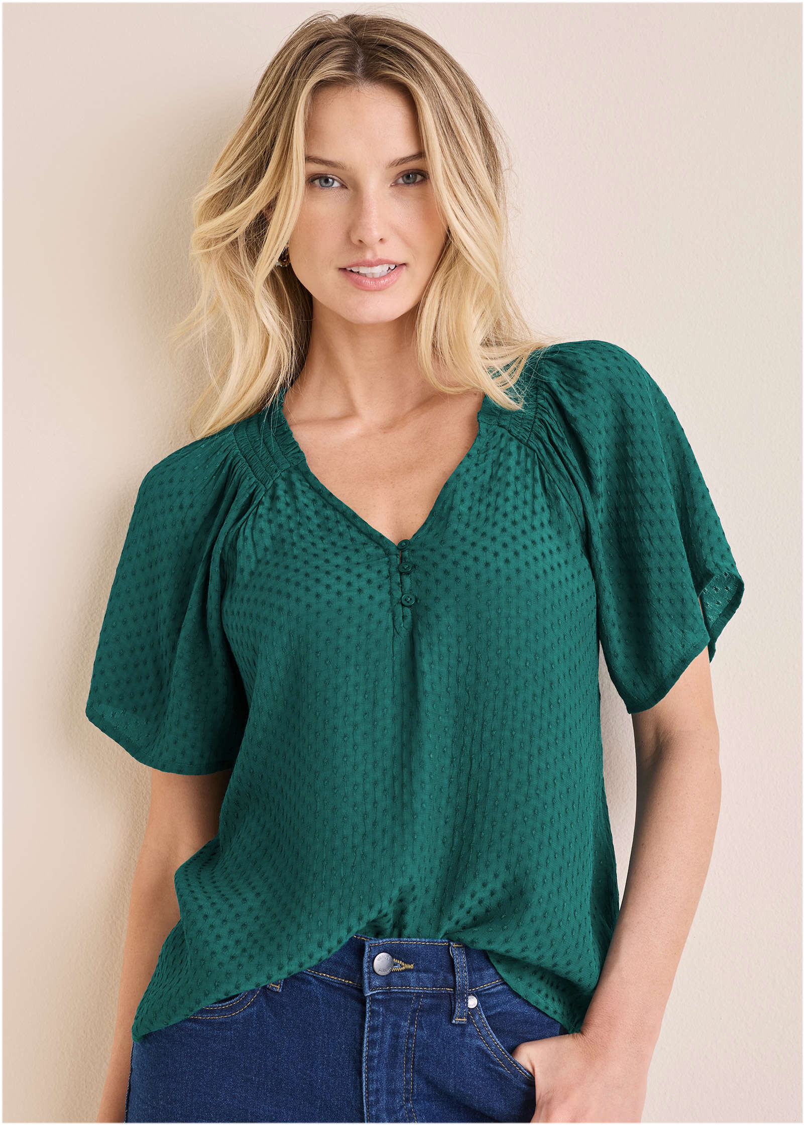 Dotted Viscose Top  - Teal Green