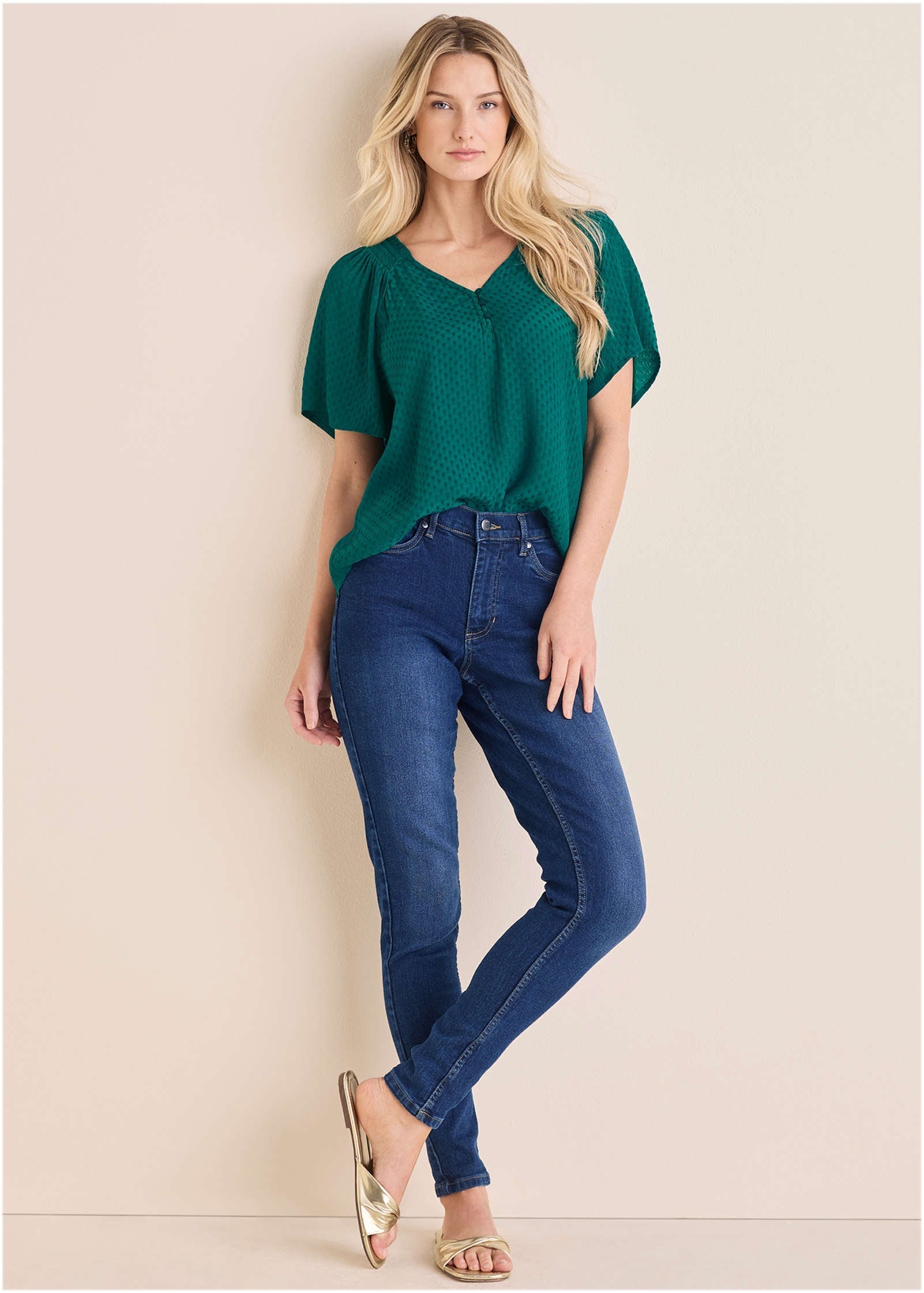 Dotted Viscose Top  - Teal Green