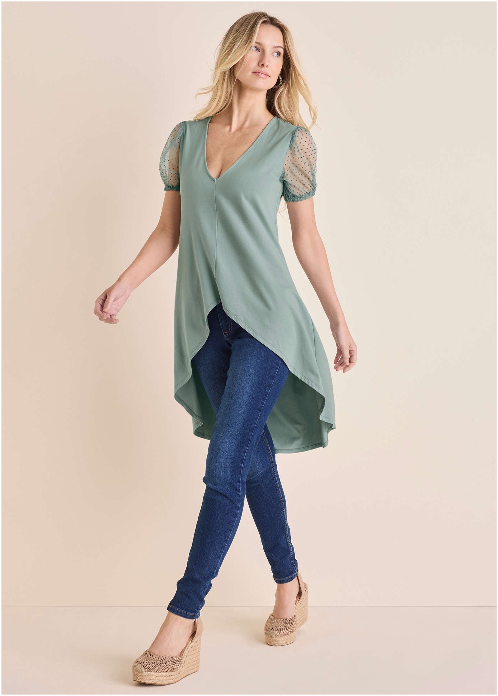 Dot Mesh Maxi Top - Iceberg Green