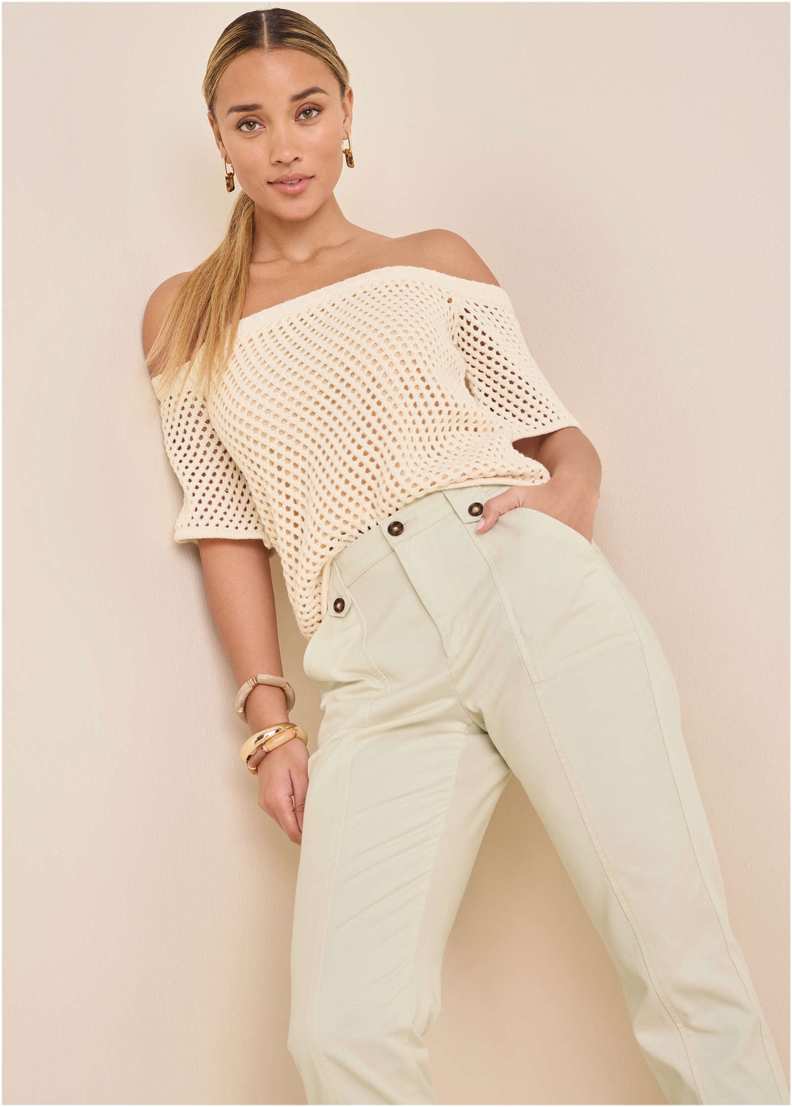 Rolled Hem Chino Pant  - Cream