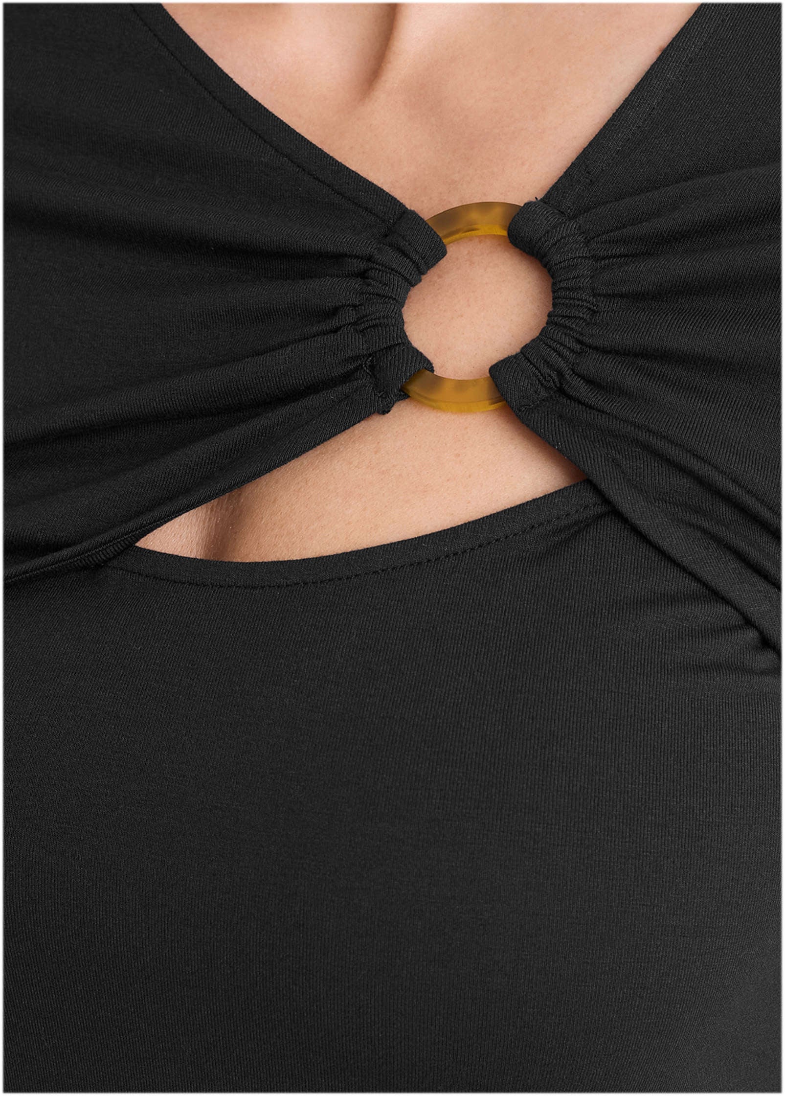 Cut Out 3/4 Sleeve Top - Jet Black