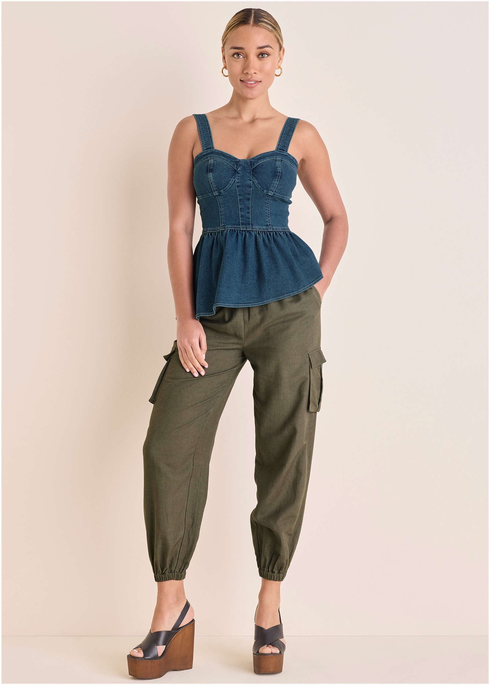 Denim Peplum Top - Medium Wash