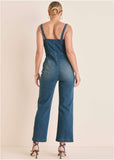 Braided Strap Denim Jumpsuit - Medium Wash