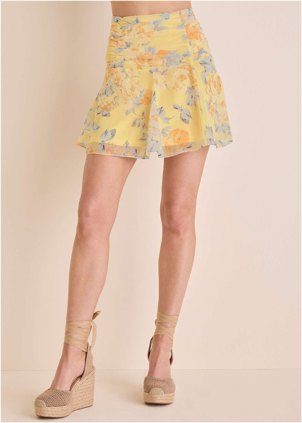 Crinkle Chiffon Mini Skirt - Custard Roses