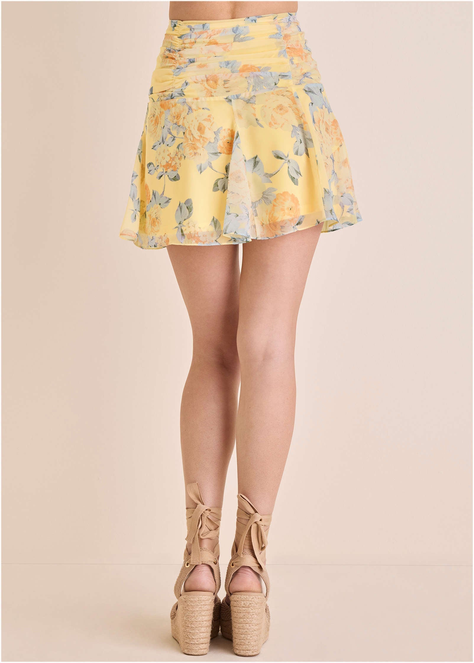 Crinkle Chiffon Mini Skirt - Custard Roses
