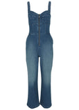 Braided Strap Denim Jumpsuit - Medium Wash