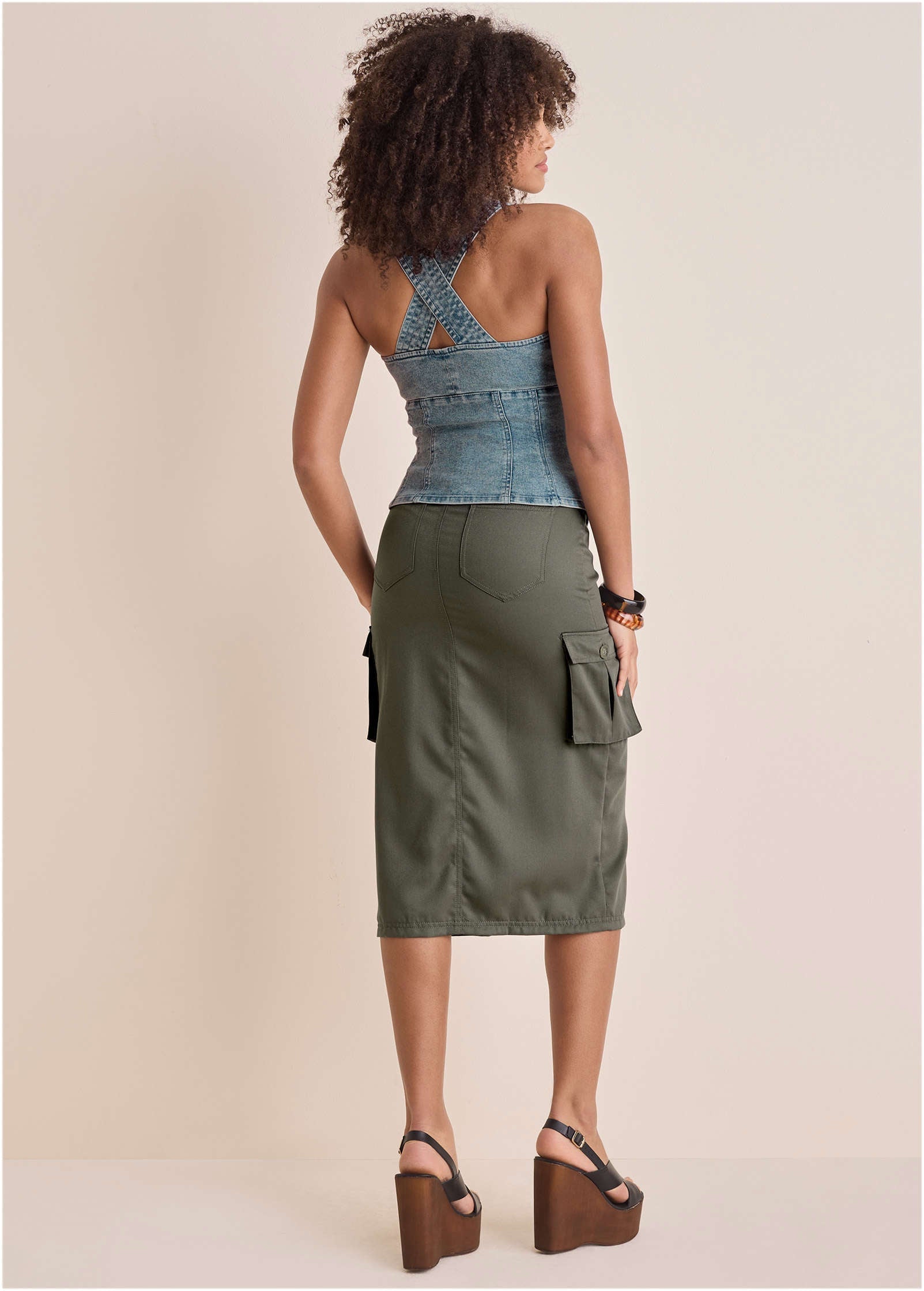 Denim Button Front Top - Light Wash