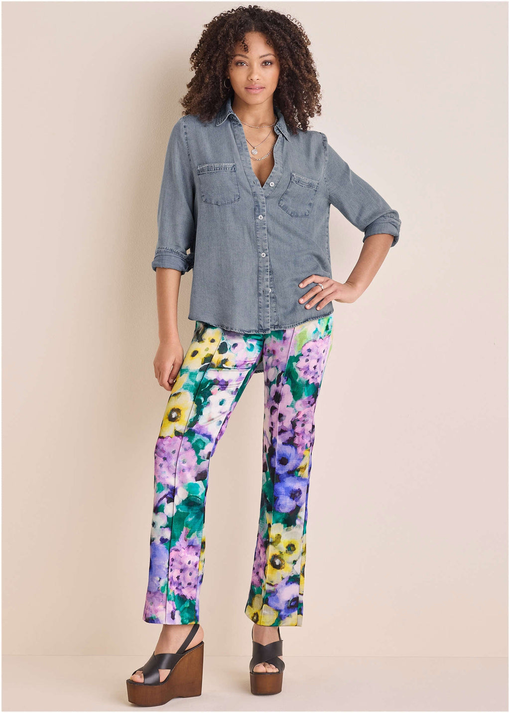 Satin Flare Pant - Monet's Garden
