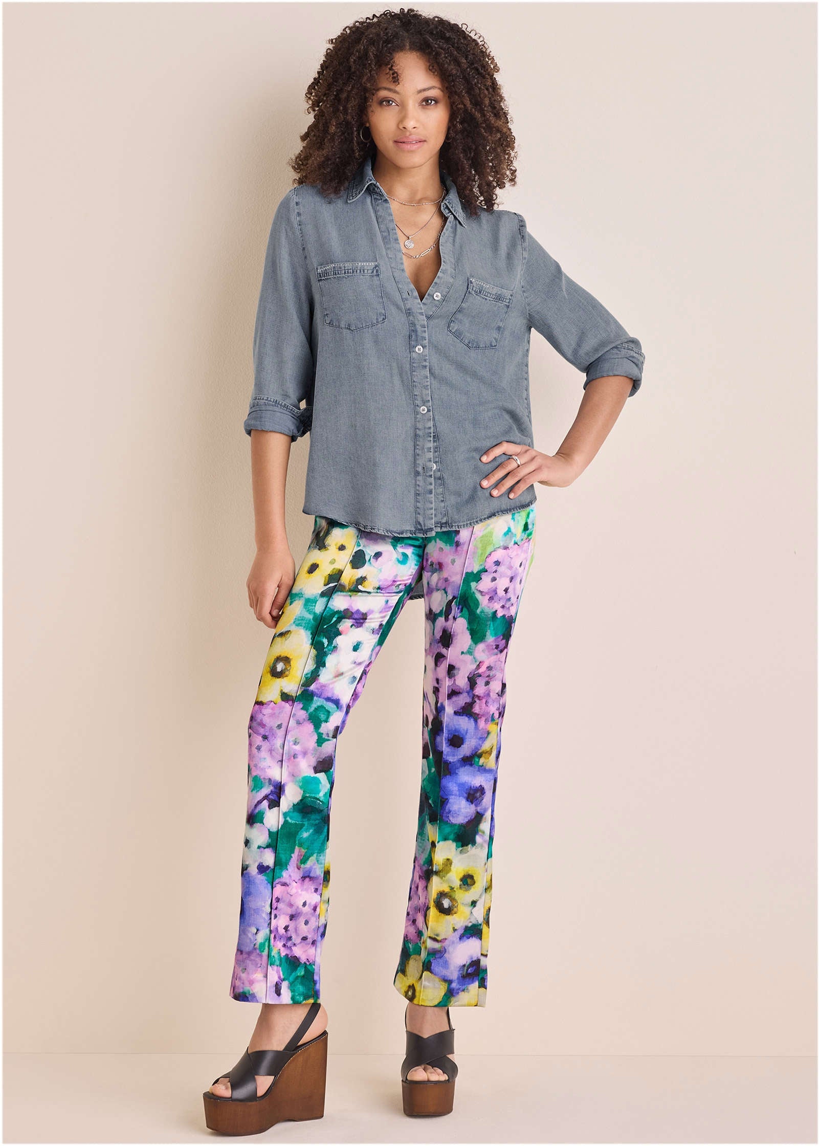 Satin Flare Pant - Monet's Garden