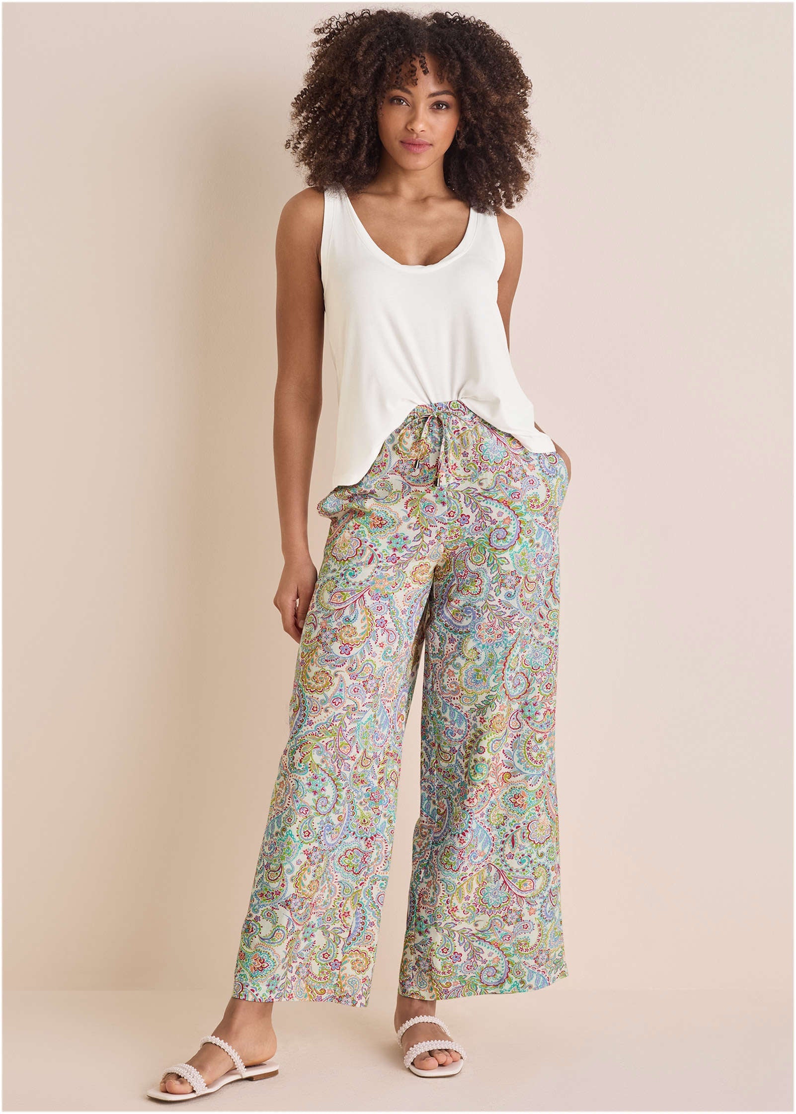 Linen Wide Leg Pant - Rainbow Paisley