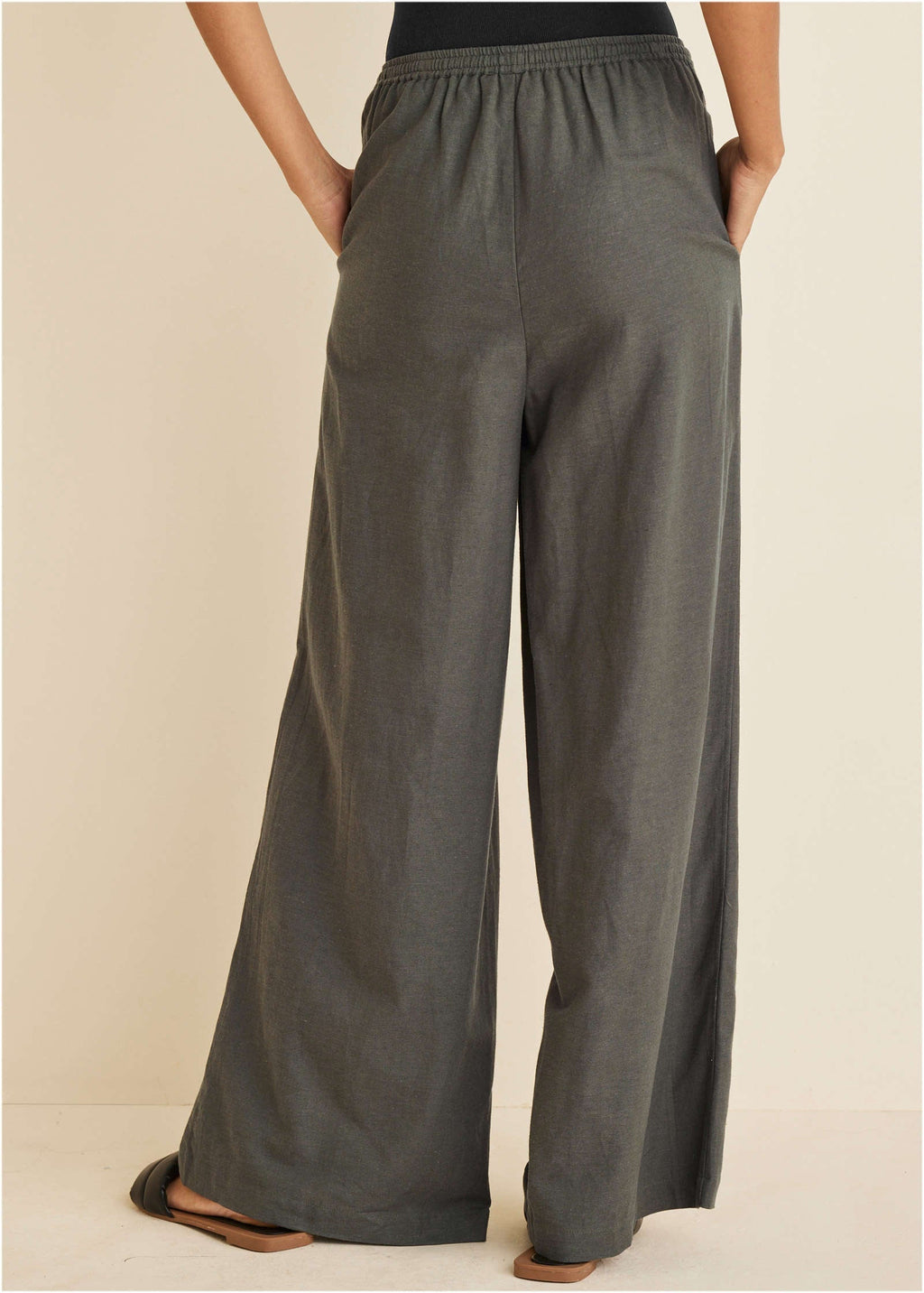 Linen Wide Leg Pant - Olive