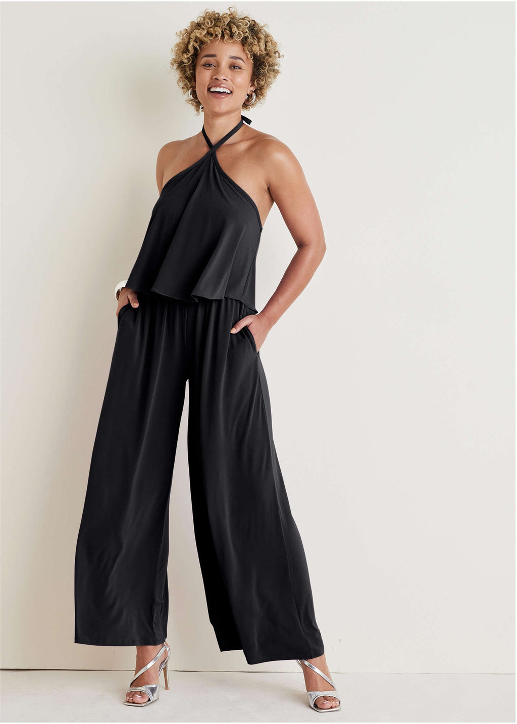 Cross Neck Jumpsuit - Jet Black