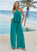 Cross Neck Jumpsuit - Tropical Green