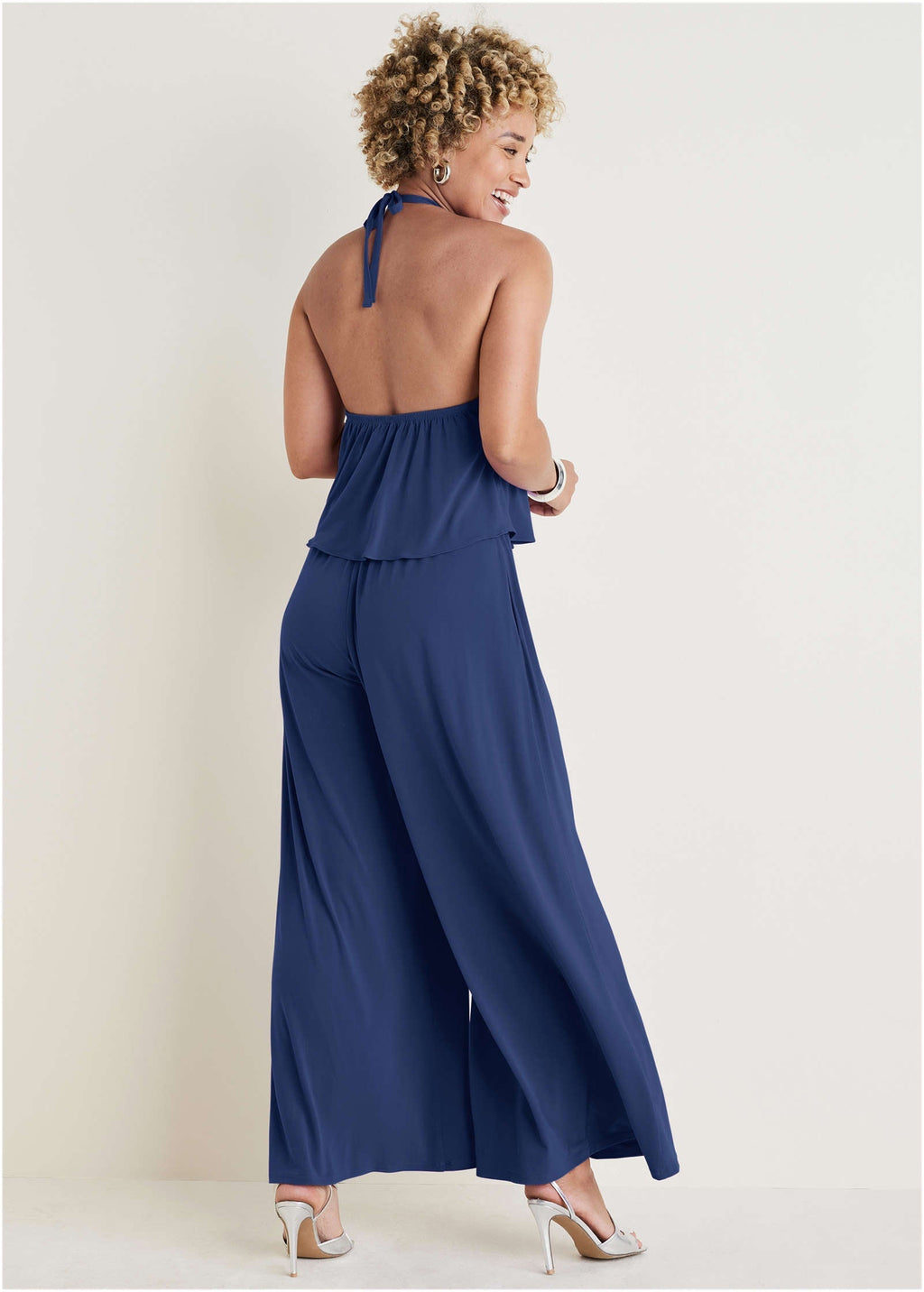 Cross Neck Jumpsuit - Dark Blue