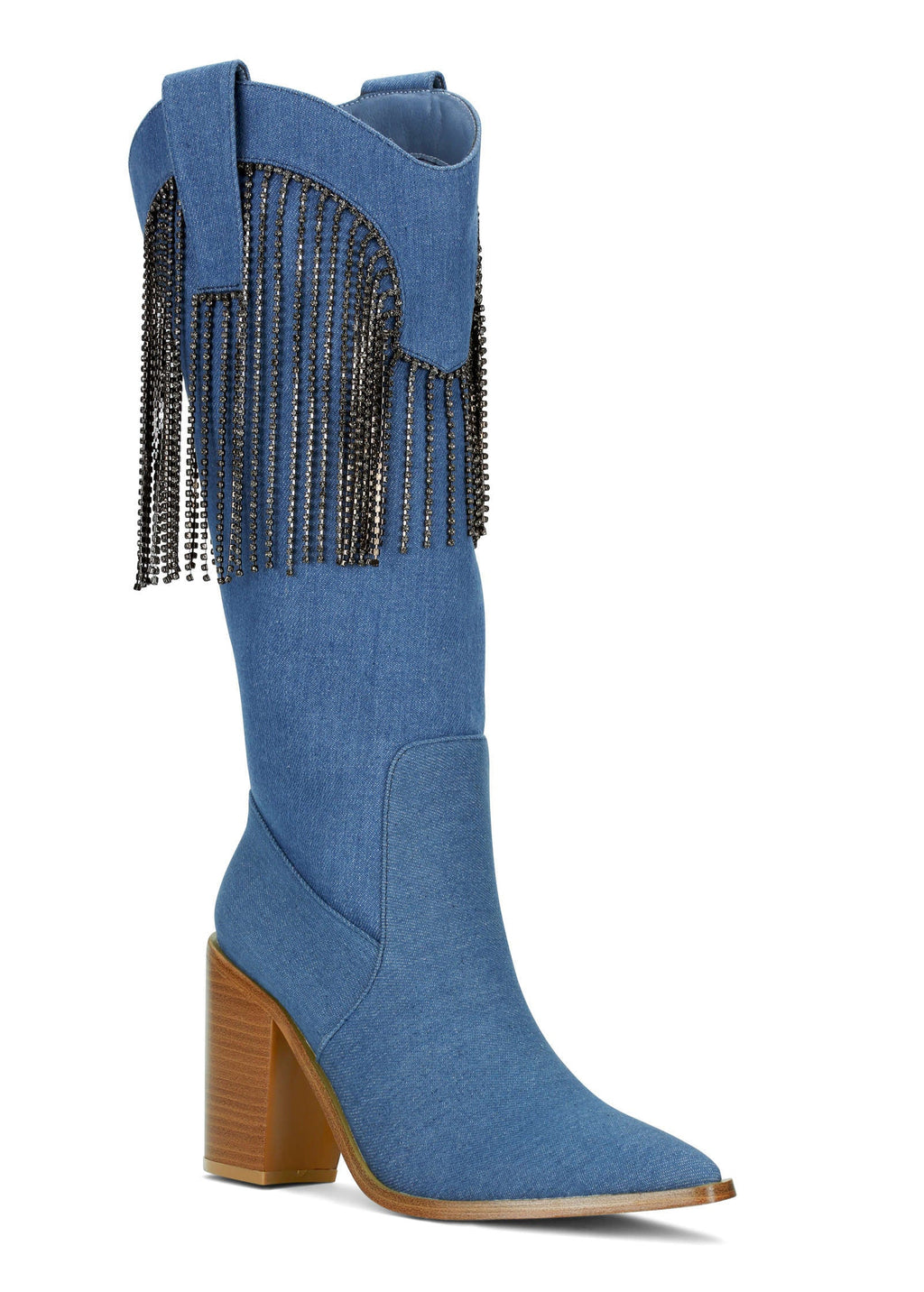 Fringe Cowgirl Boots - Denim Blue