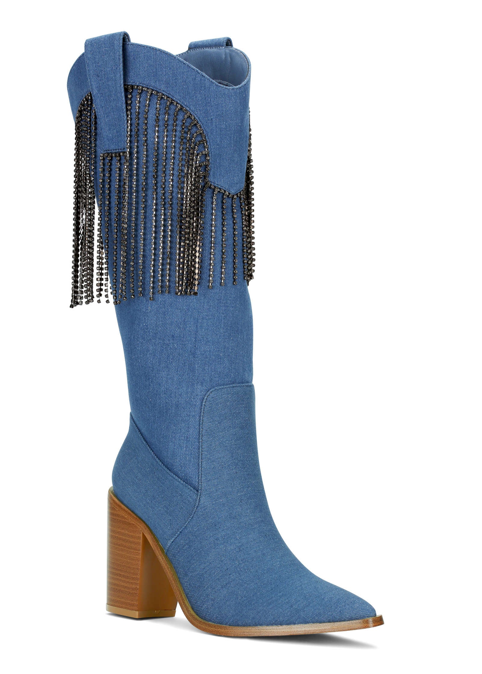 Fringe Cowgirl Boots - Denim Blue