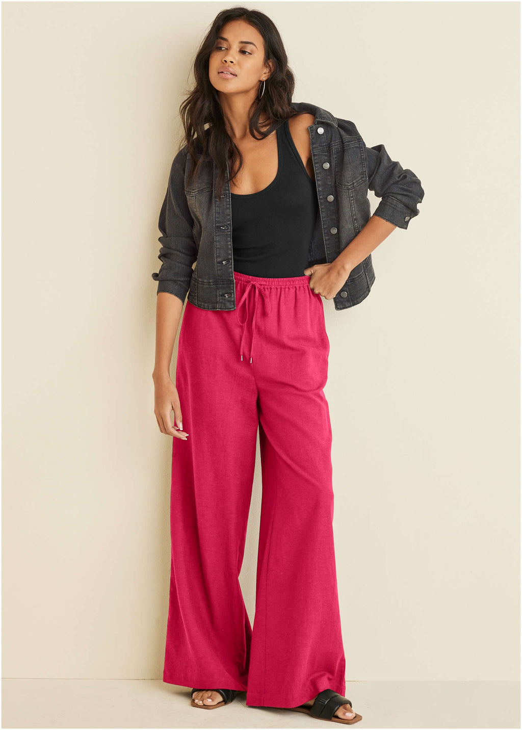 Linen Wide Leg Pant - Azalea