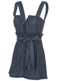 Casual Linen Romper - Navy Dot Stripe