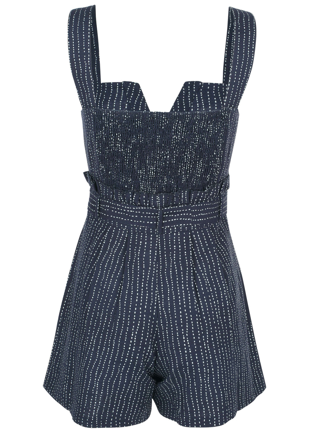 Casual Linen Romper - Navy Dot Stripe