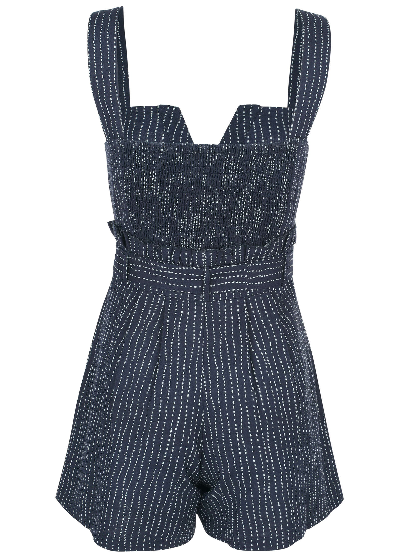 Casual Linen Romper - Navy Dot Stripe