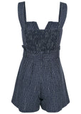 Casual Linen Romper - Navy Dot Stripe