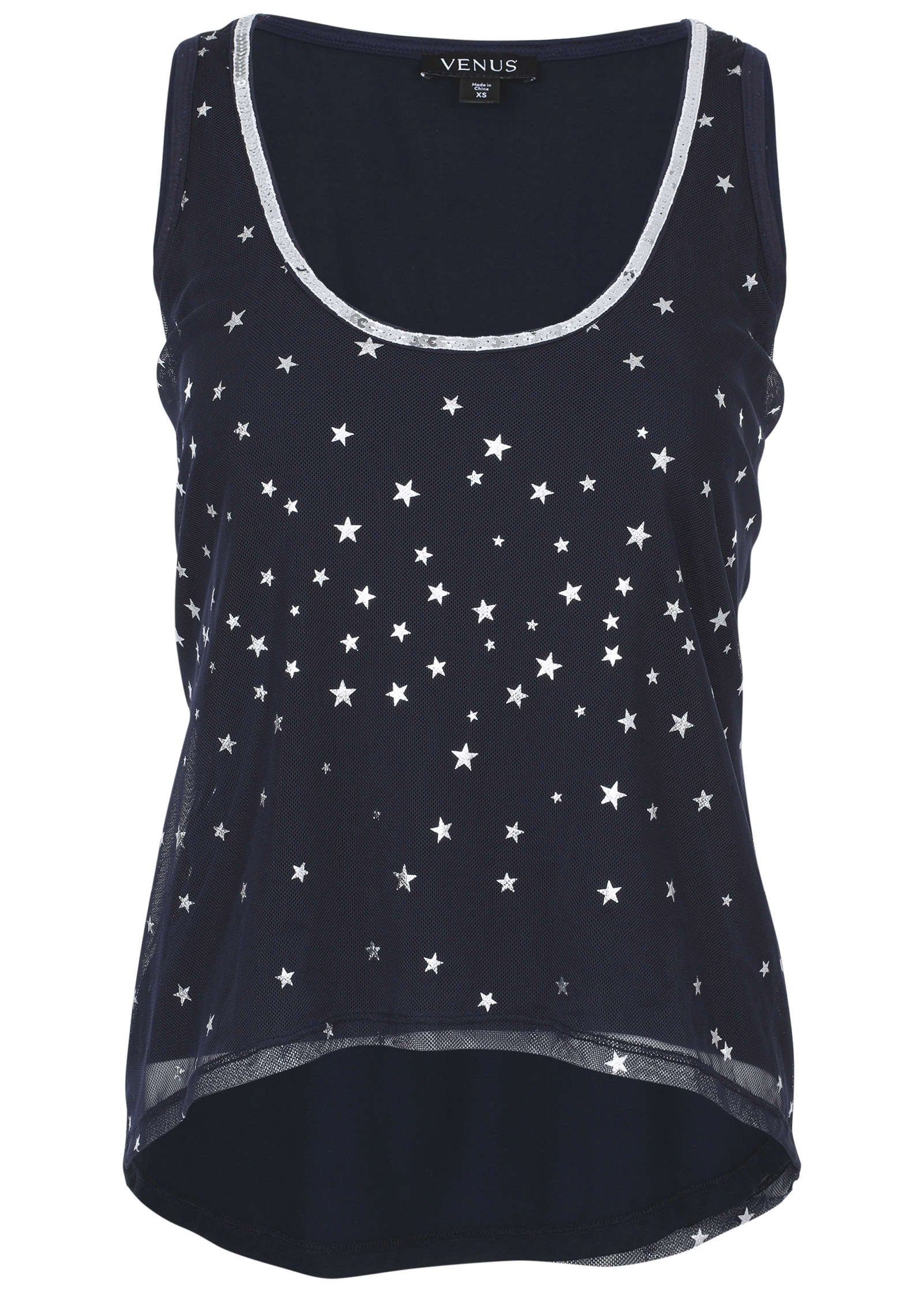Foil Star Tank - Navy & Silver