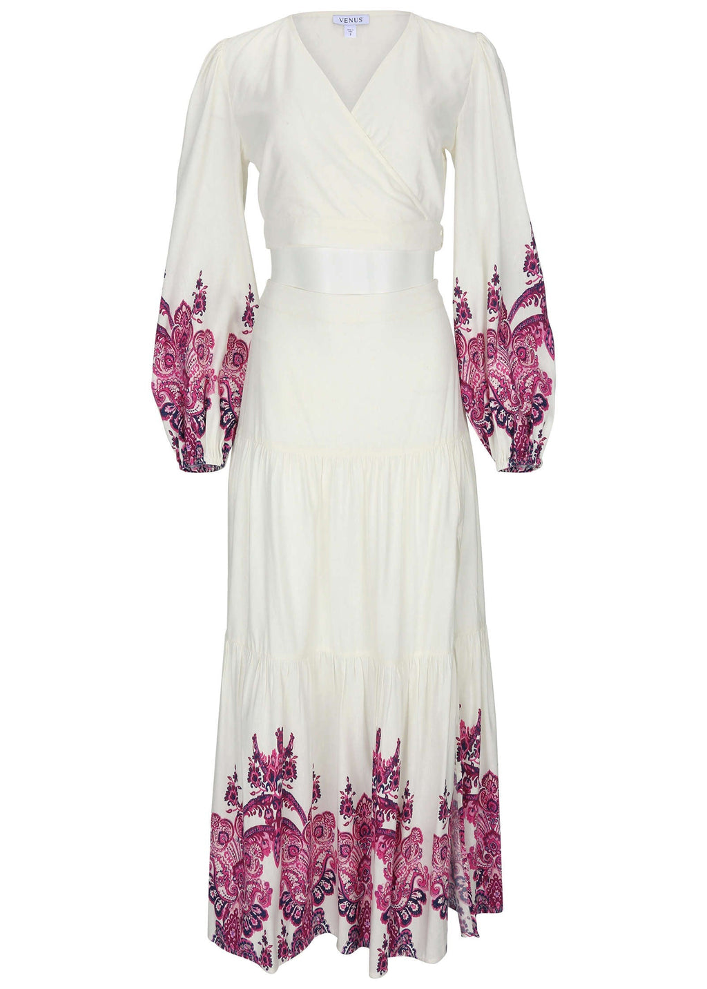 Printed Linen Two-Piece Set - Pink Boho Paisley Border