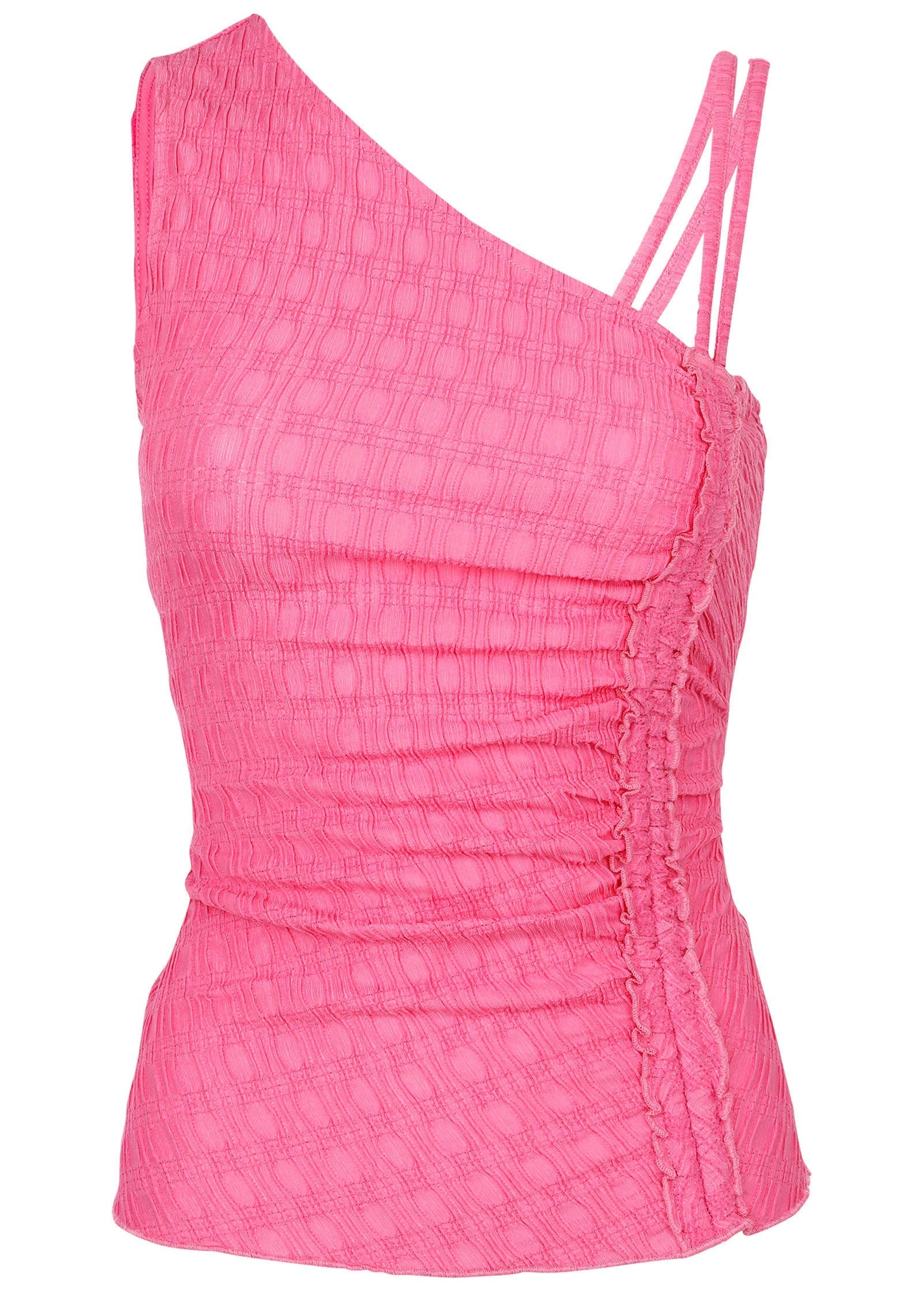Bubbly Knit Asym Tank - Bright Pink