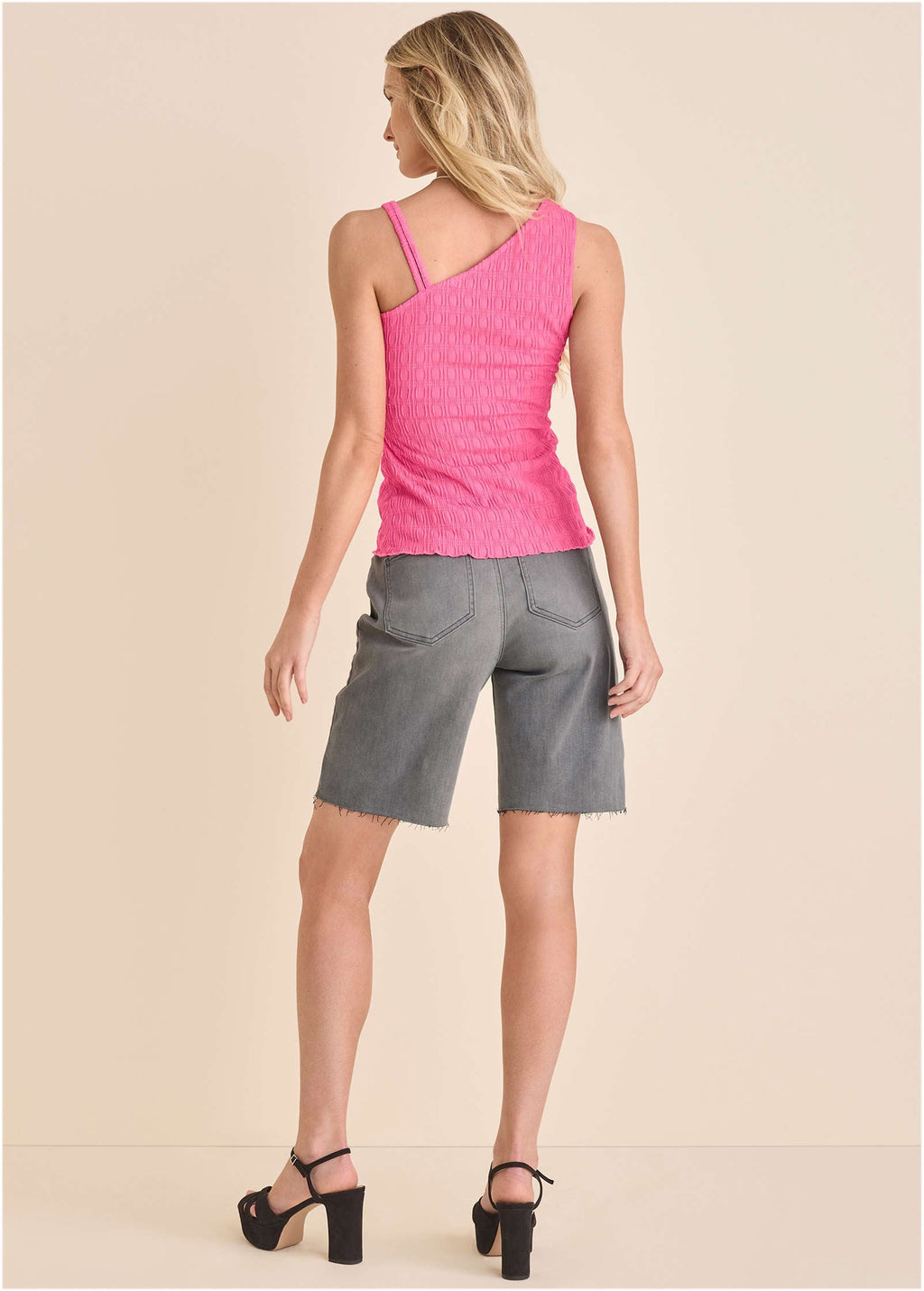 Bubbly Knit Asym Tank - Bright Pink