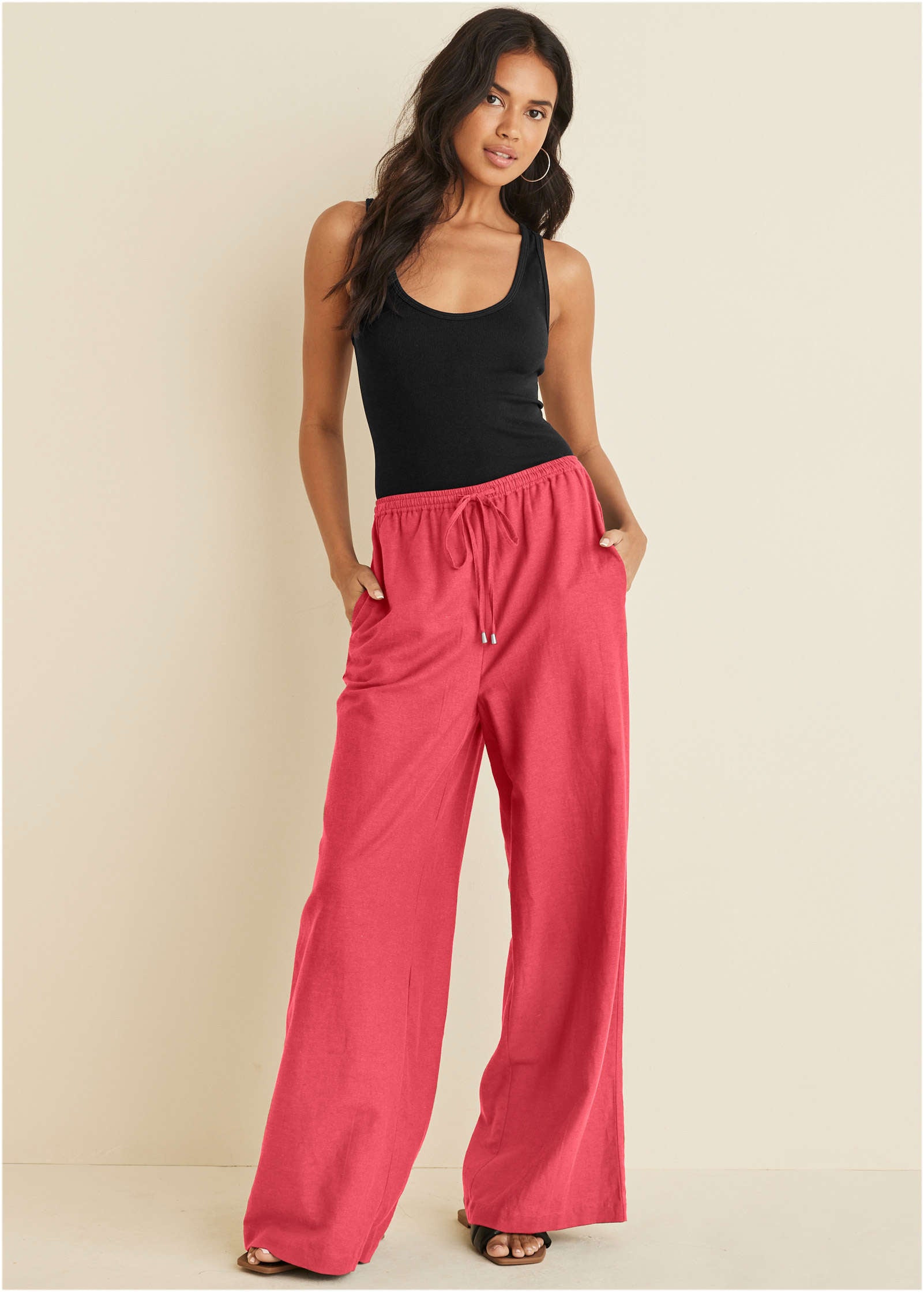 Linen Wide Leg Pant - Coral