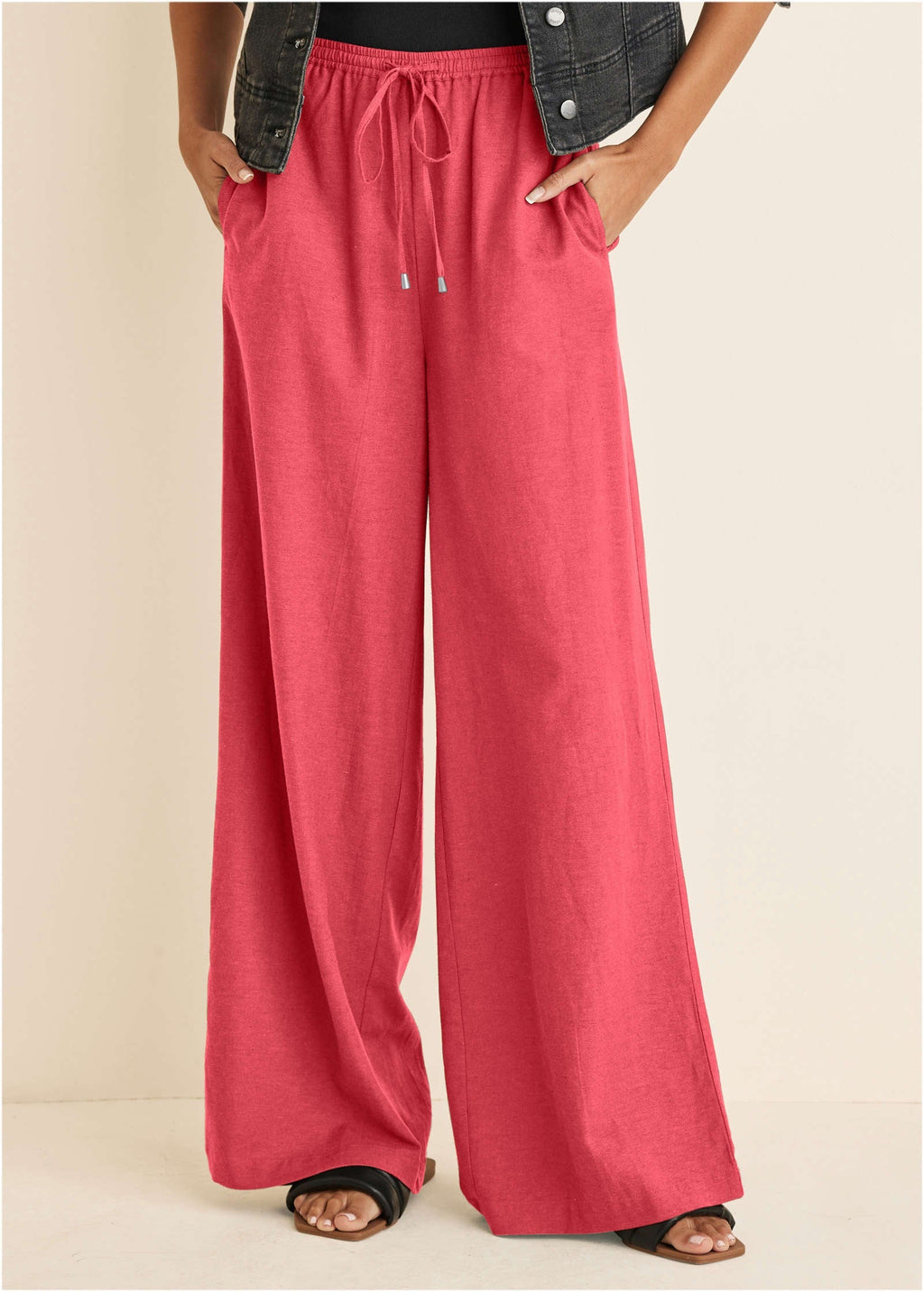 Linen Wide Leg Pant - Coral