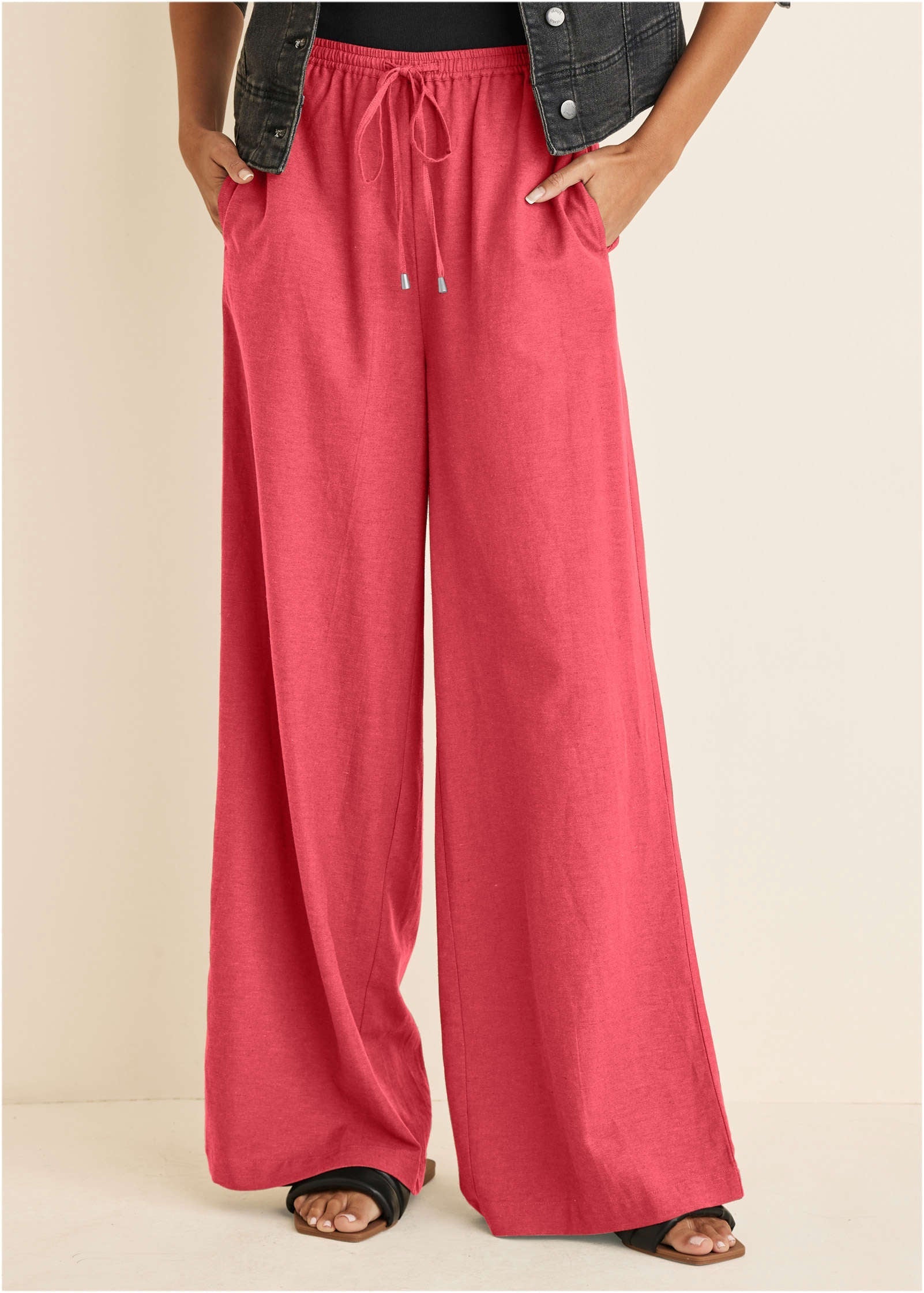 Linen Wide Leg Pant - Coral