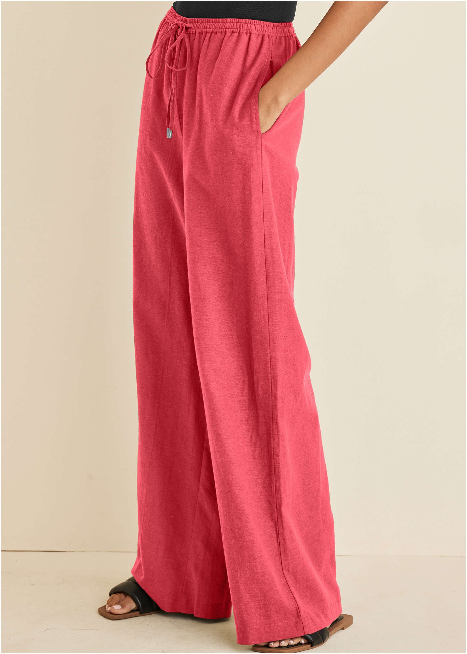 Linen Wide Leg Pant - Coral