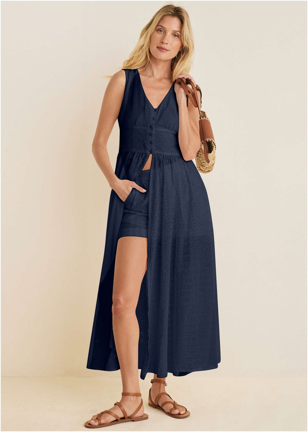 Eyelet Maxi Top - Navy