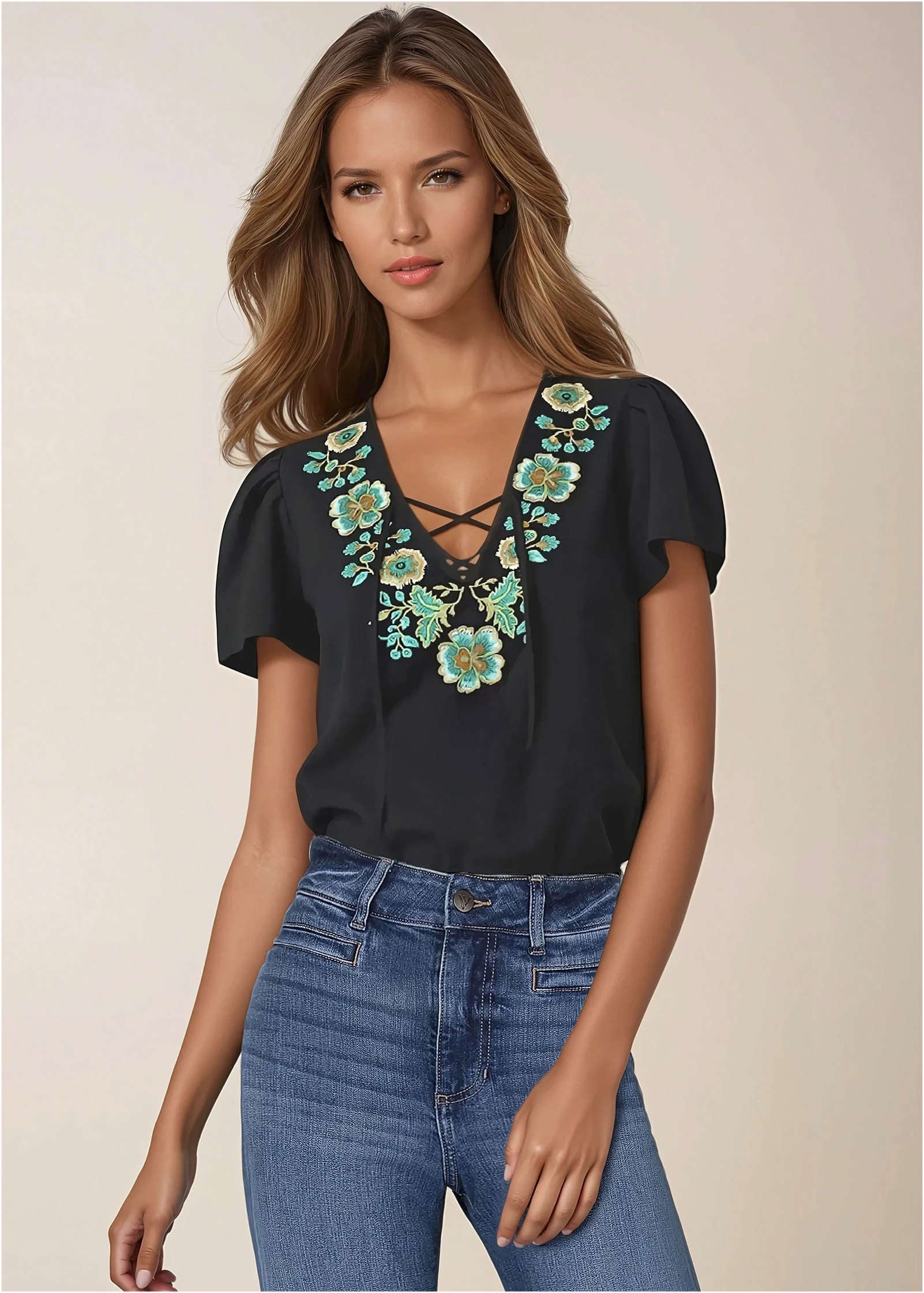 Embroidered Blouse - Jet Black