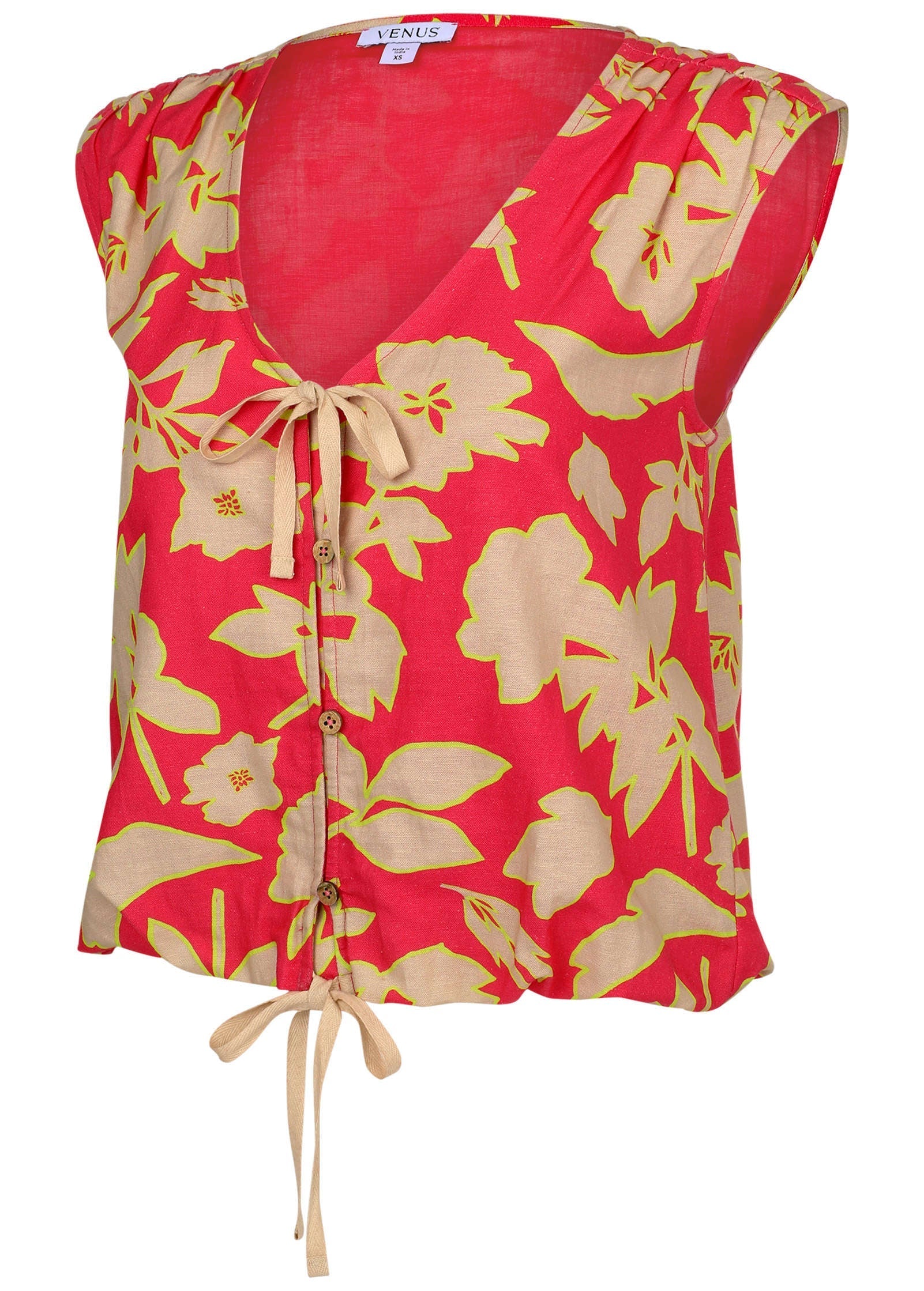 Linen V-Neck Tank - Warm Block Floral