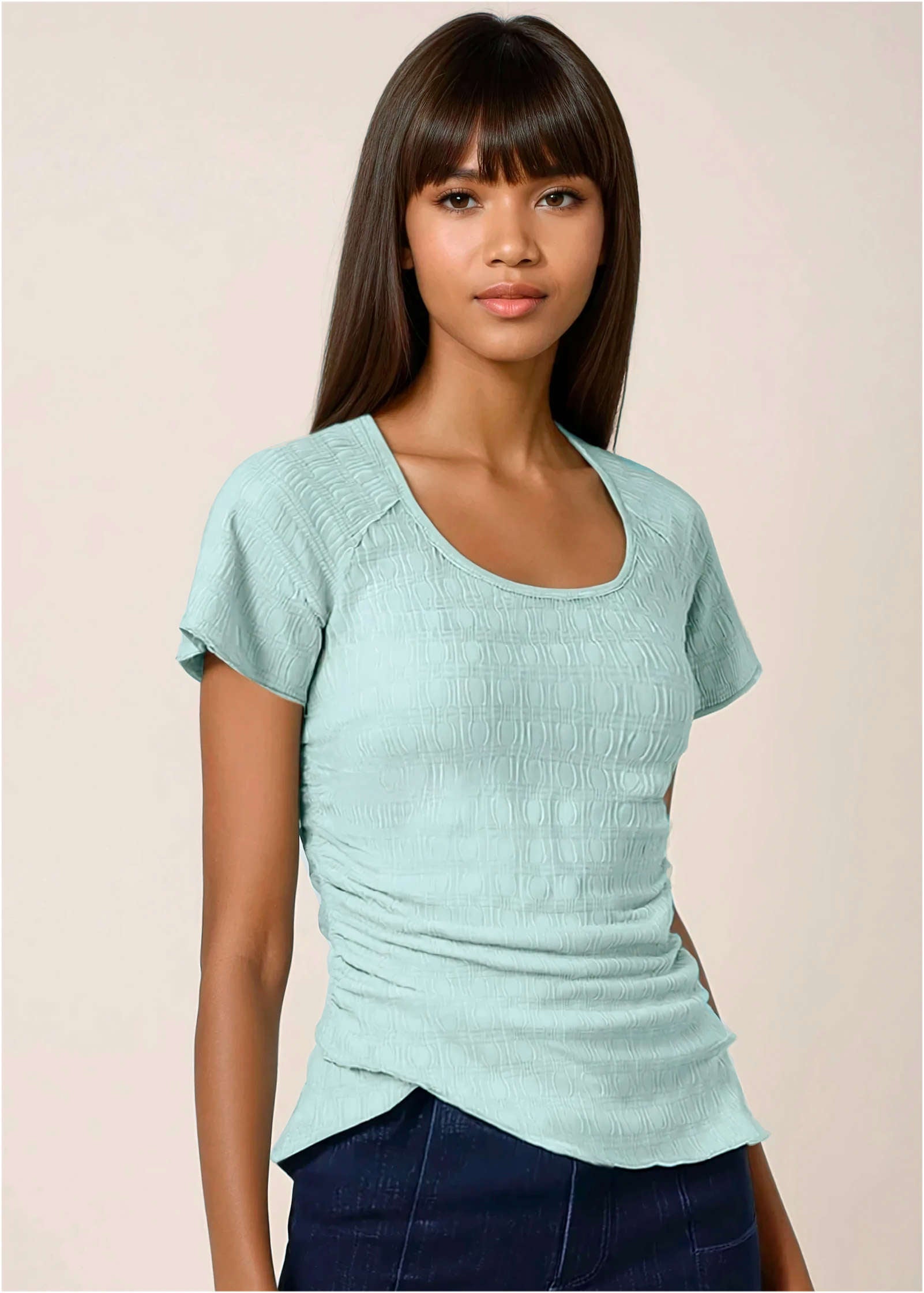 Bubbly Knit Wrap Top - Dusty Mint