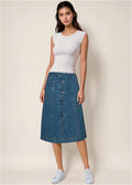 Wavy Denim Midi Skirt - Medium Wash