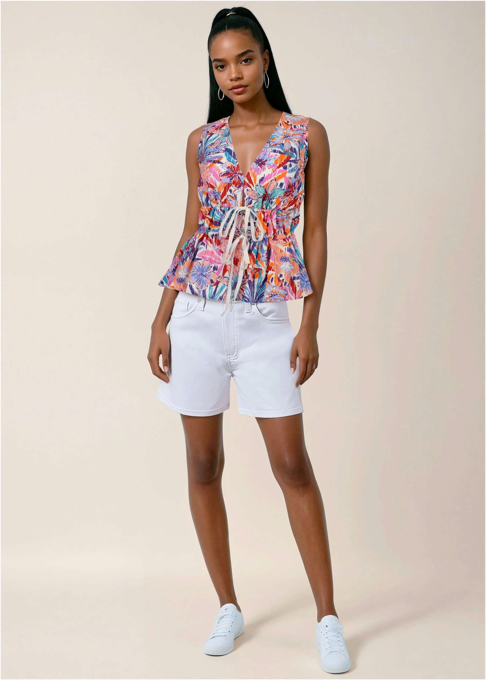 Linen Tie Front Top - Pastel Paradise