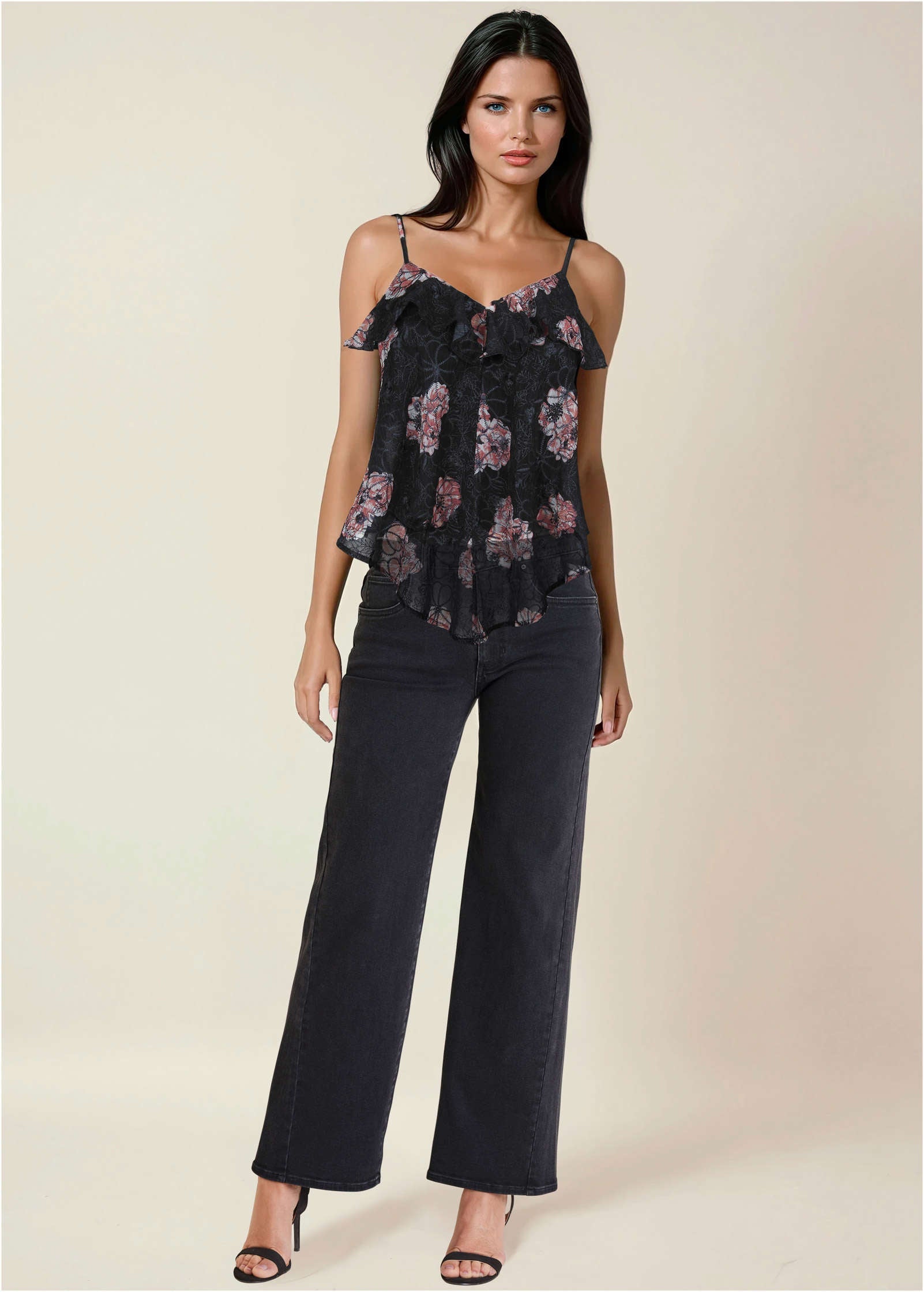 Floral Embroidered Tank - Blue & Pink